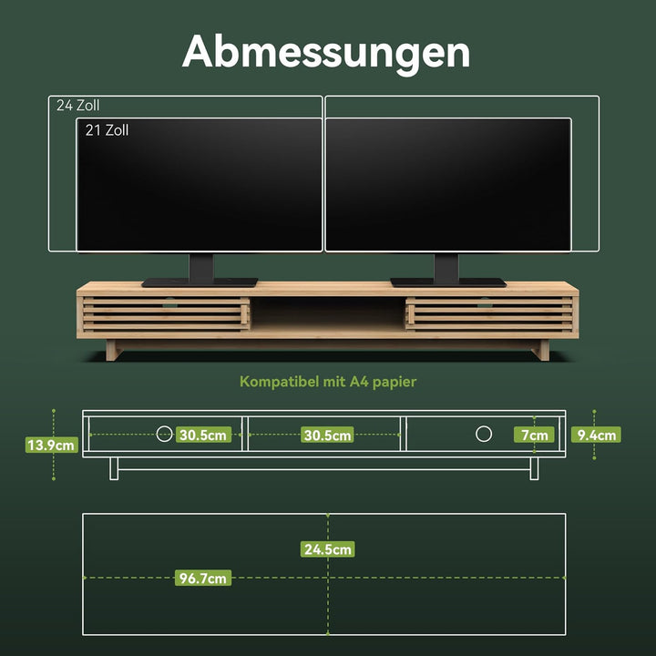 Dual-Monitorständer mit Schiebetür, doppelter Computer-Laptop-Ständer, Schreibtischregal-Organizer m