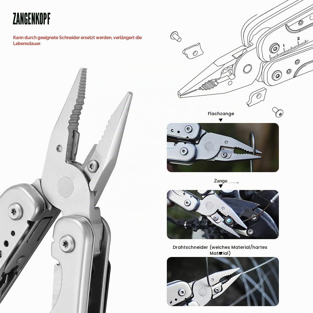 ROXON S803E Elite - Update D2 Messer Multitool Zange mit 20 Funktionen Survival EDC Tool mit Flint R