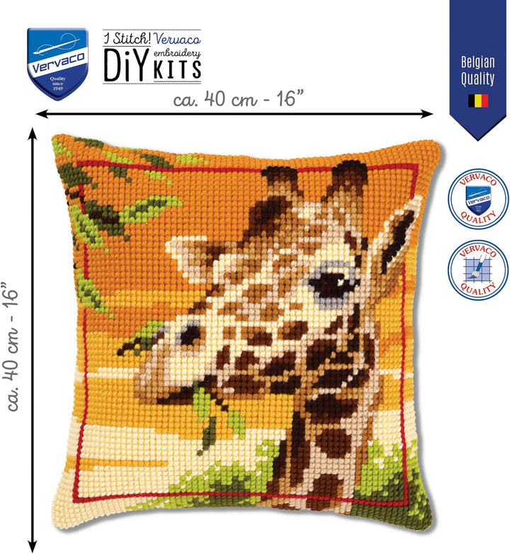 Vervaco Giraffe Kreuzstichkissen/Stickkissen vorgedruckt, Baumwolle, Mehrfarbig, 40 x 40 x 0.3 cm