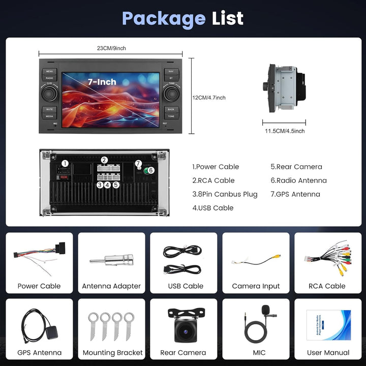 [8Cores 4G+64G] Hikity Autoradio Android 13 Für Ford Transit Focus Fiesta Mondeo S-Max 7'' Display R