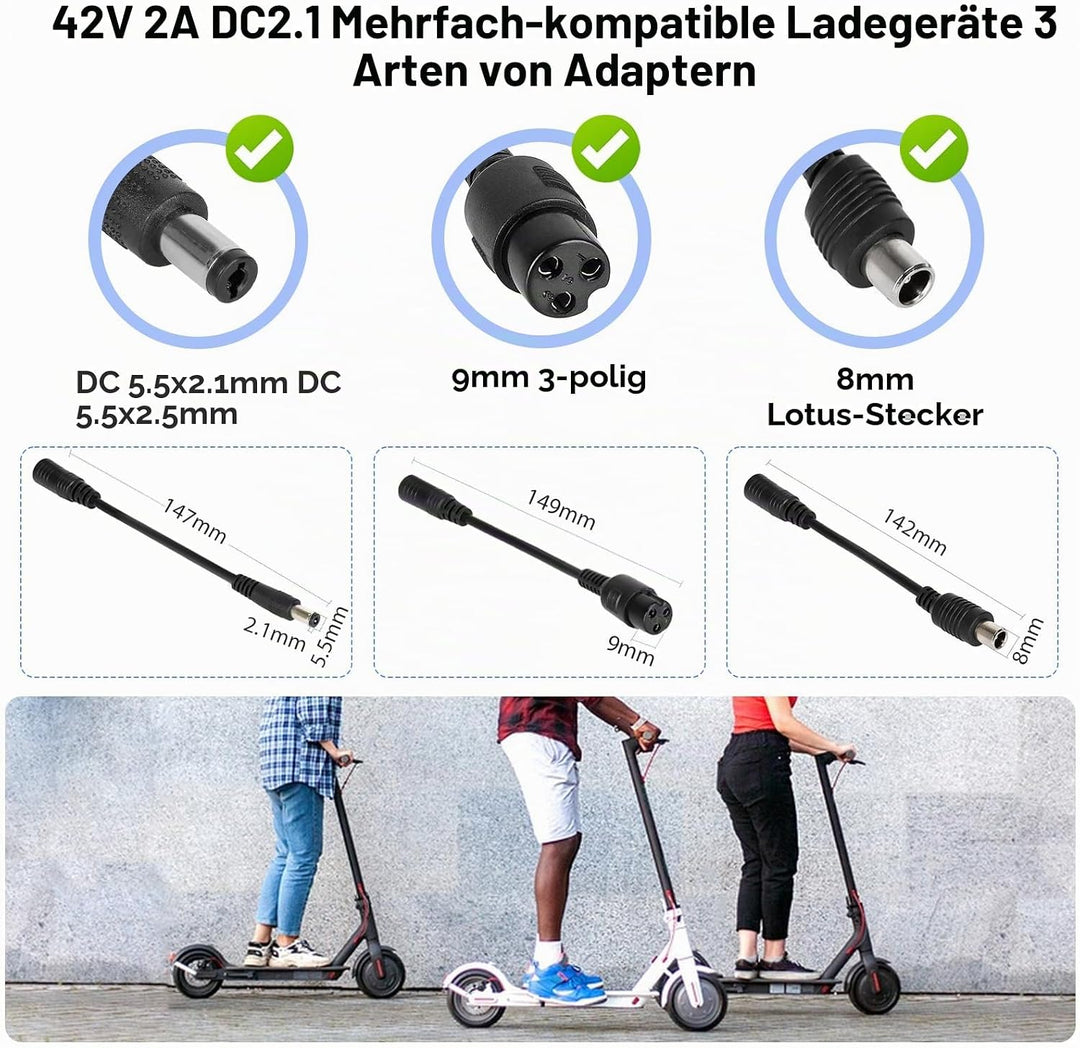 Ladegeräte für Scooter，42V 2A E Scooter Ladegeräte，Hoverboard Ladekabel，36V Elektroroller Universal