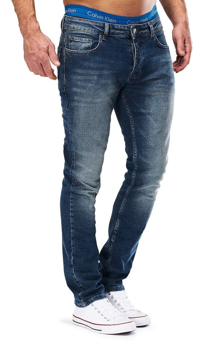 MERISH Jeans Herren Slim Fit Stretch Jeanshose Designer Hose Denim 9148-2100 33W / 32L 501-4 Blau Jj