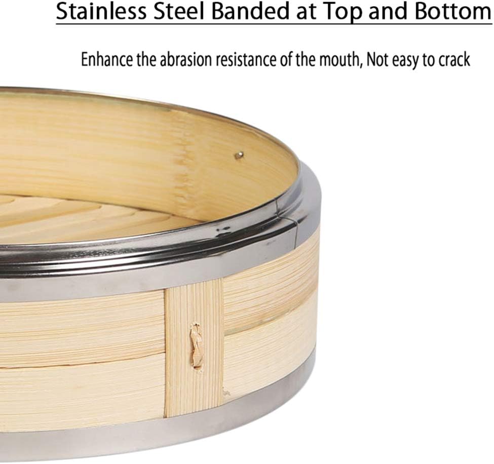 Hcooker 3-Tier Küche Bambus Dampfer mit Doppelt Edelstahl-Banderolieren für Asiatische Kochbrötchen