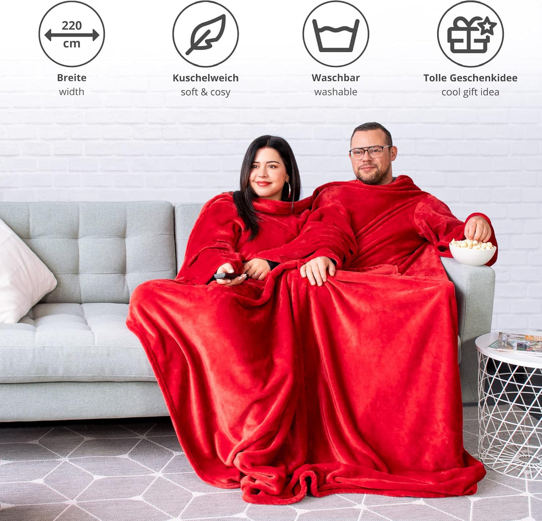 Kuscheldecke mit Ärmeln: Ärmeldecke für Paare, Profi Kuscheldecke für 2, Pärchendecke flauschig, Par