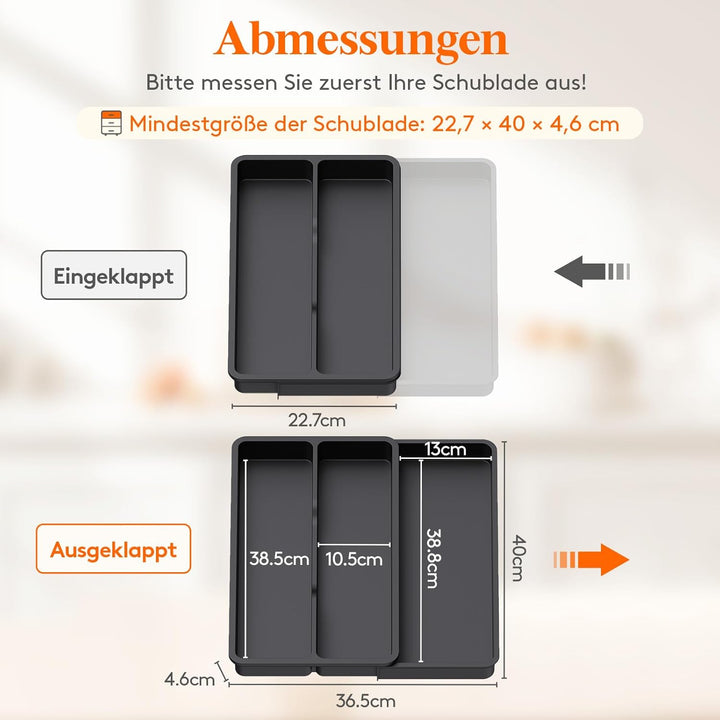 Lifewit Besteckkasten für Schubladen, Küchenutensilien Besteckkasten erweiterbar auf 36,5 cm, Schmal