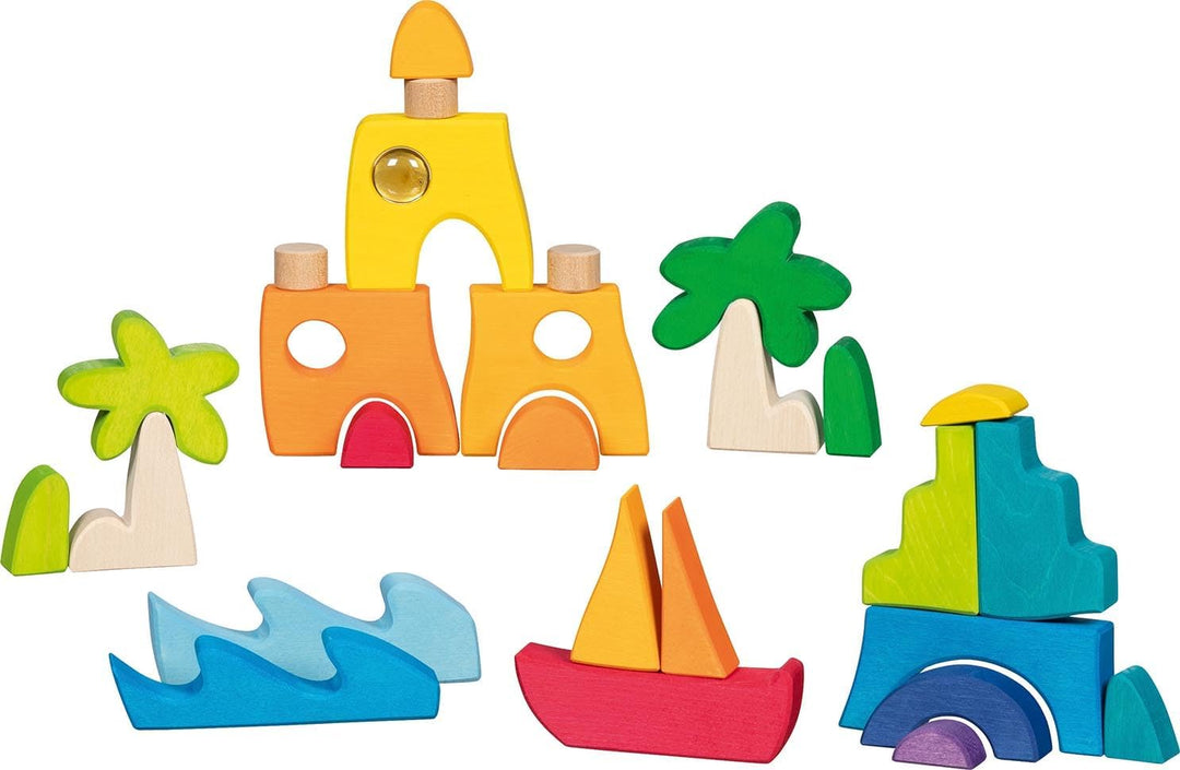 goki 58343 - Landschaftspuzzle Honolulu mit 3 Glitzersteinen - aus hochwertigem Ahornholz - goki Evo