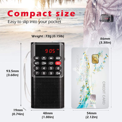 PRUNUS J-328 Taschenradio FM/UKW, Digital Radio Klein mit Rekorder, Kofferradio Mini Radio mit Akku