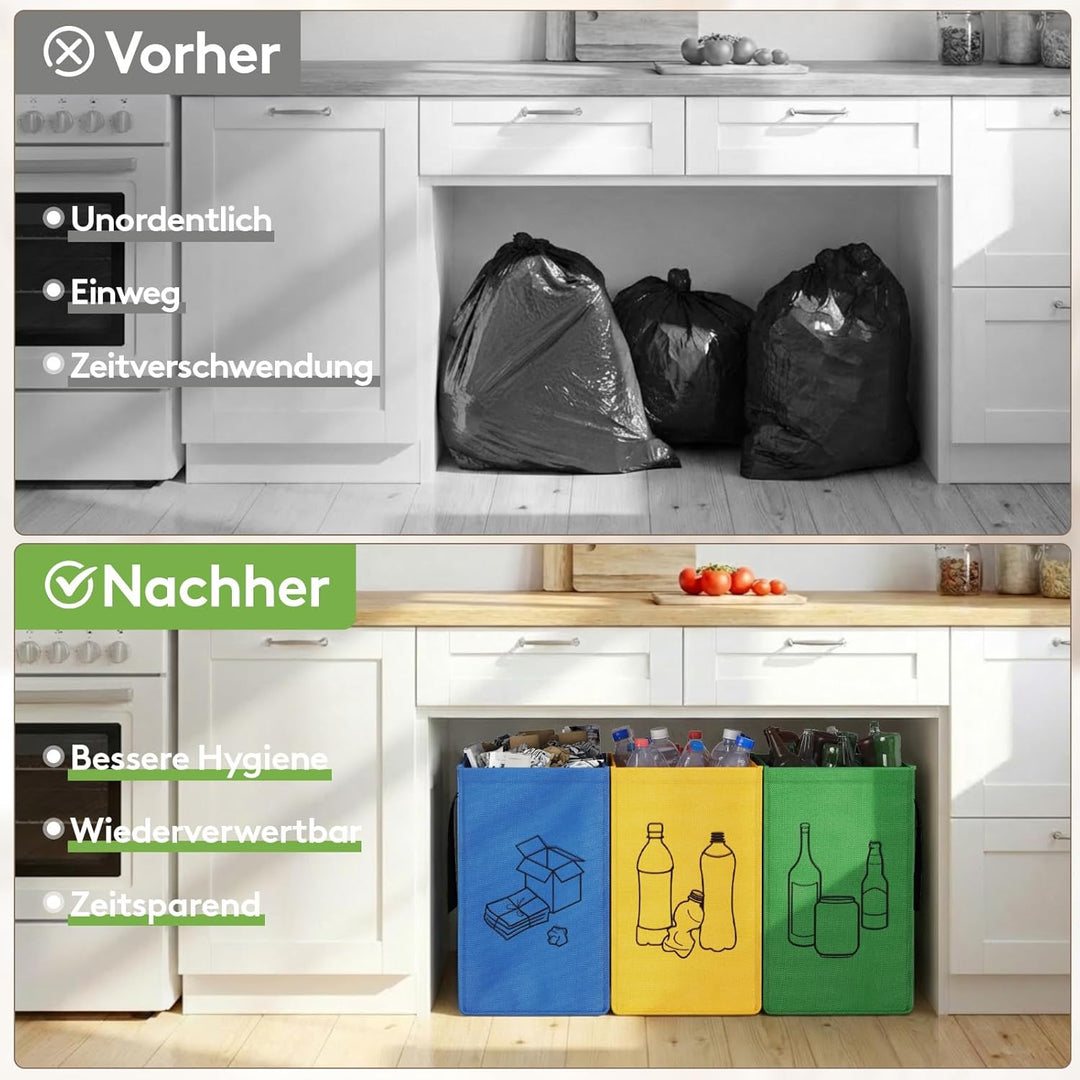 Lifewit Mülltrennsystem für Küche，Mülleimer 3 fächer für Papier, Glas und Plastik ，Recycling behälte