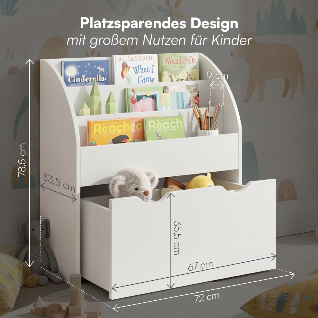 Bellabino Koro Bücherregal Kinder – Regal Kinderzimmer mit 3 Fächern für Bücher – Montessori Kinderr