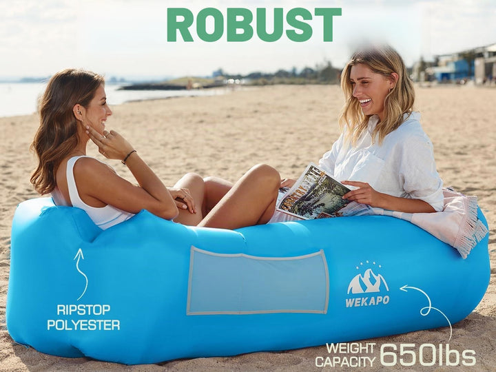 Wekapo Aufblasbarer Lounger mit Tragebeutel, Sicherungsstock und Pflaschenöffner für Reisen, Camping