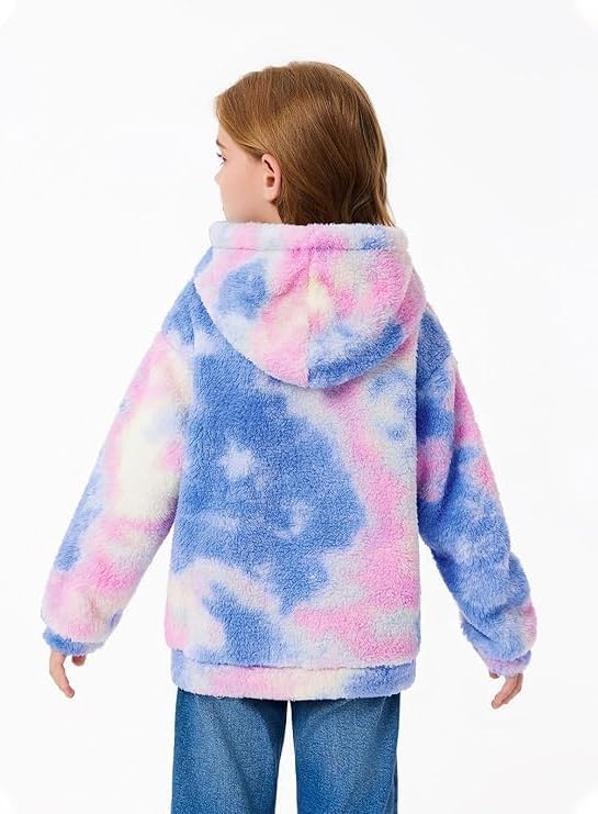 Haloumoning Kapuzenpullover Kinder Teddy Fleece Hoodie Tie Dye Warm Sherpa Sweatershirt Mädchen Jung