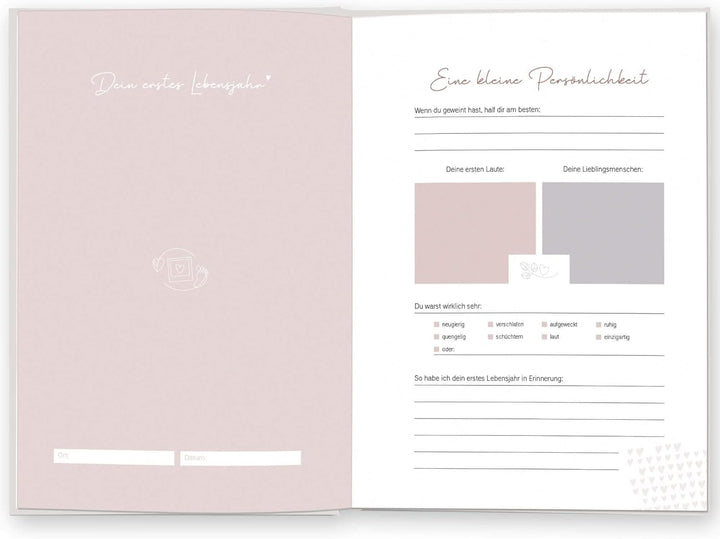 LEAF & GOLD® Babybuch zum eintragen I Erinnerungen vom Ersten bis zum 18. Jahr I Babytagebuch für Mä