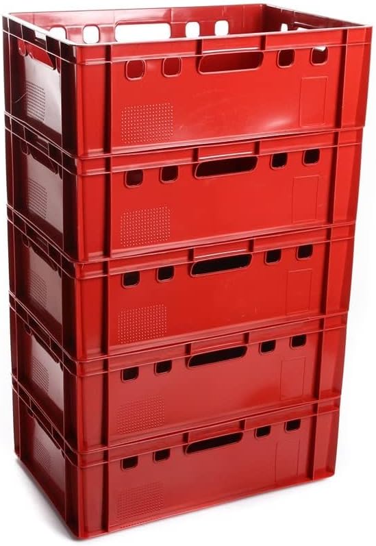 BirnePower 4x Fleischerkiste E2 Schwarz 60x40x20 cm – Eurokiste Stapelbar 41L, Fleischkiste HDPE Leb
