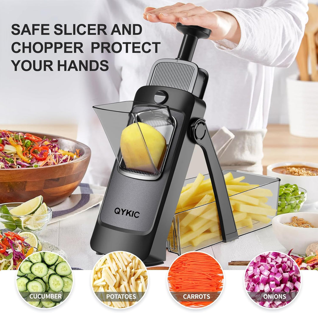 QYKIC Gemüseschneider, ONCE FOR ALL Verstellbar Gemüsehobel Mandoline Vegetable Slicer Kartoffelschn