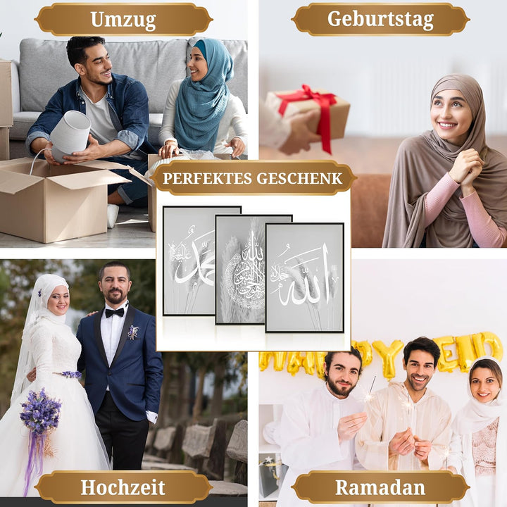 HAVA Artwork Grey Blessed Poster Set, Islamische Poster, Islamische Bilder, Islamische Dekoration, I