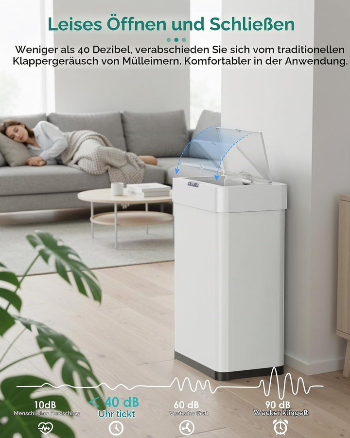 LIFERUN Mülleimer mit Sensor, Mülleimer Küche 50 Liter, Elektrisch Deckel mit Klemmring für Müllbeut