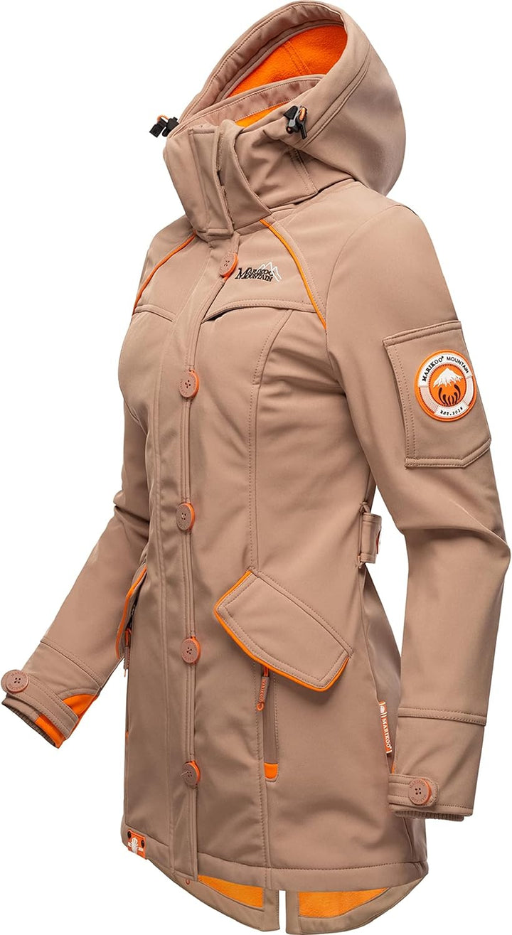 MARIKOO Damen Outdoor Parka Kurzmantel Outdoor Mantel wasserdicht mit Kapuze Soulinaa XS-3XL XS Taup