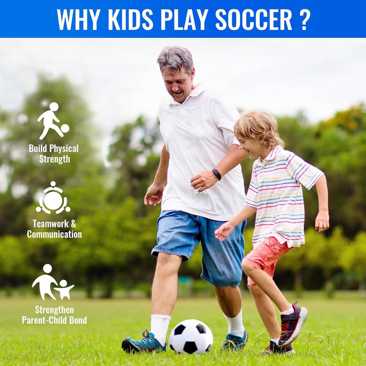 U&C Planet Fussball Grösse 3 für Kinder mit Pumpe und Netz - klassisch schwarz weiss, ideal als Outd