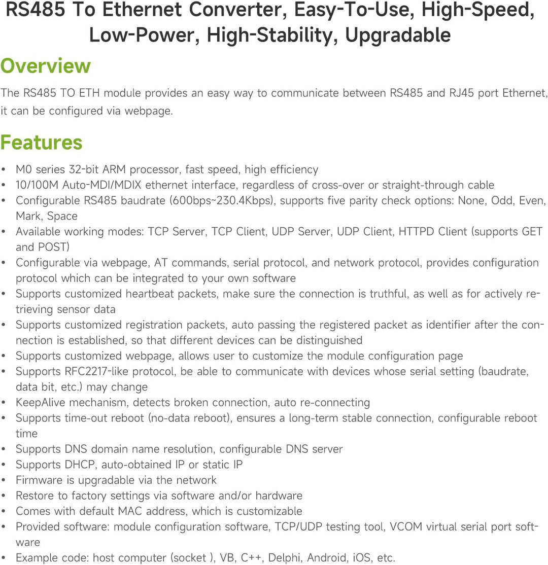 LUCKFOX RS485 to Ethernet Module, RS485 to ETH Single Serial Server, can be Used to Easily Achieve N