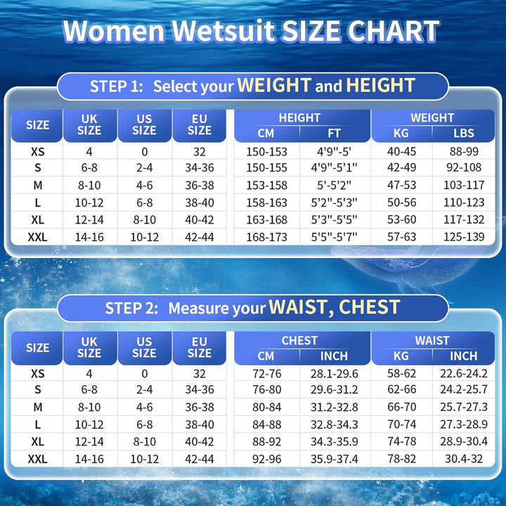Neoprenanzug Damen 3MM Lang Neopren Reissverschluss Tauchanzug Warm Thermo Halten Ultra Stretch Schw