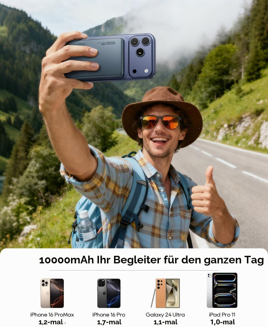 Kuulaa MagSafe Powerbank 10000 mAh,Ultradünn Power Bank mit Schnellladung 20W USB-C Ausgang/Eingang