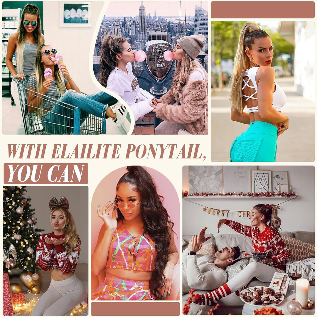 Elailite Ponytail Extension Echthaar #1B Naturschwarz, Haarverlängerung Zopf Haarzopf Pferdeschwanz