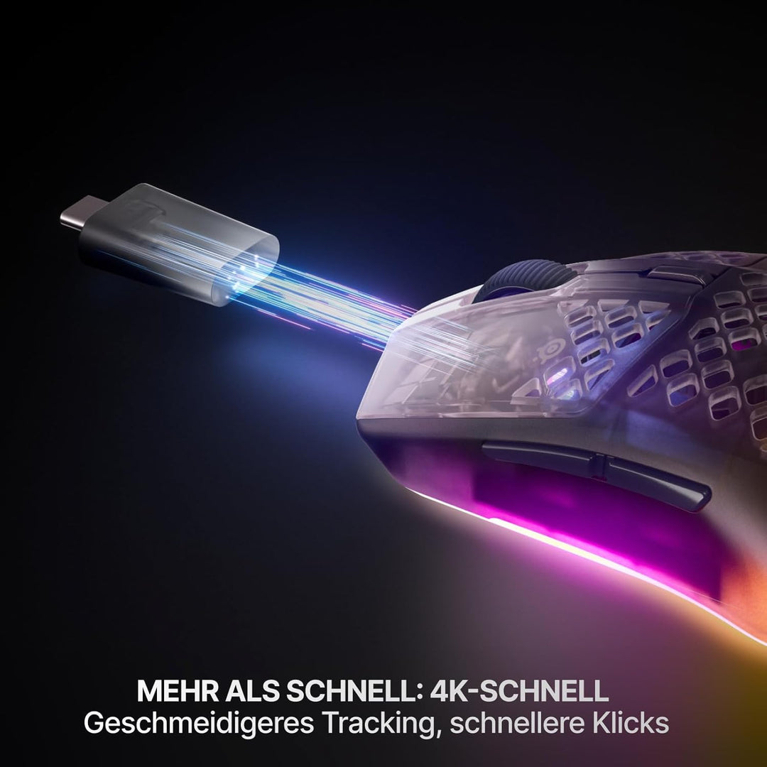 SteelSeries Aerox 3 Wireless Gen 2 – Ultraleichte 68-g-Gaming-Maus, 4K-Polling, 26K-DPI-Optiksensor,