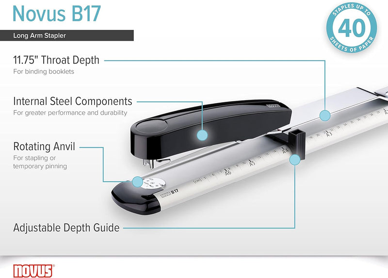 Novus B 17 Langarmhefter (mit bis zu 300mm Einlegetiefe, für 40 Blatt (80g/m²)) lichtgrau/tiefschwar