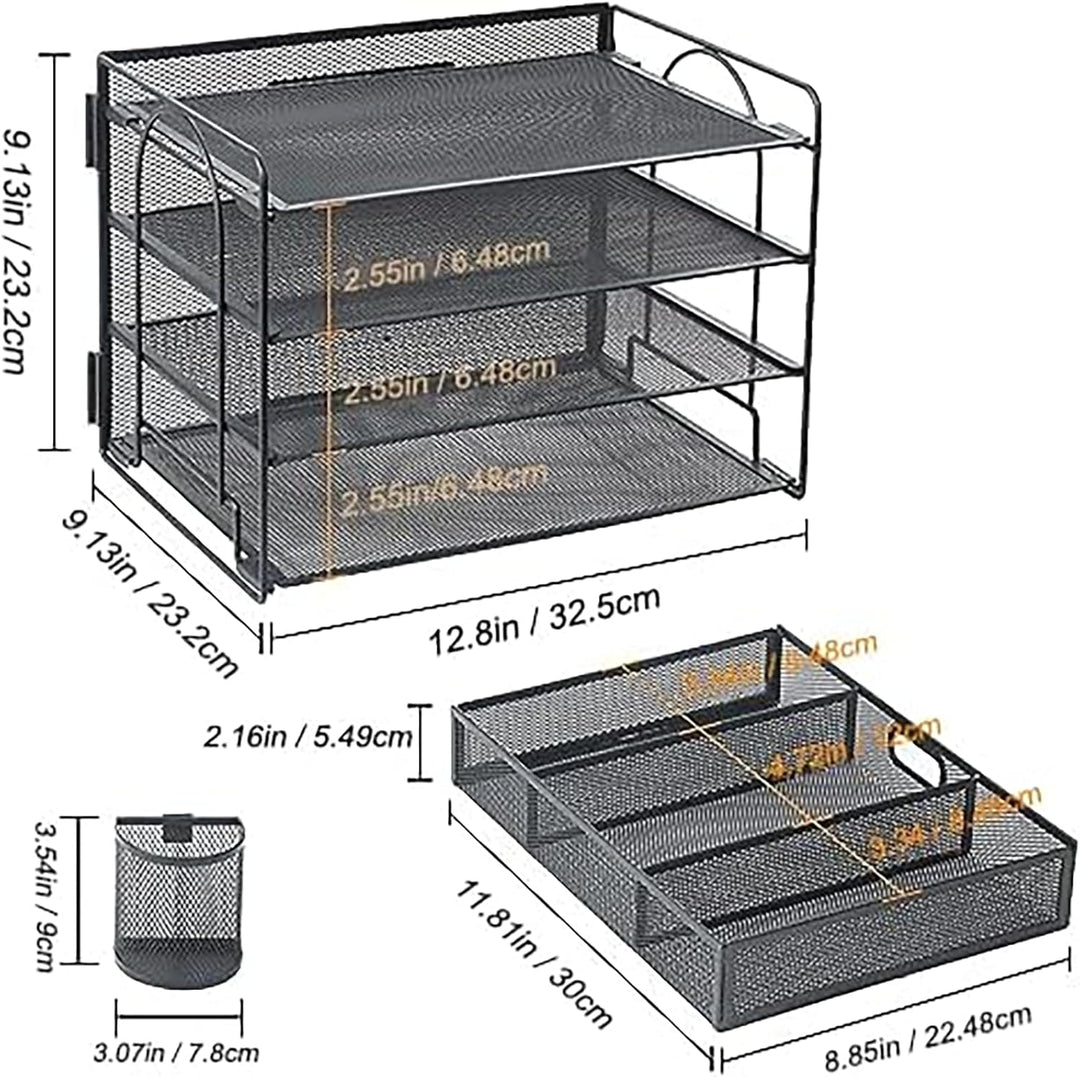 Marbrasse Schreibtisch Organizer,4-stöckig Papier Briefablage Organizer mit Schublade,2 Stifthalter,