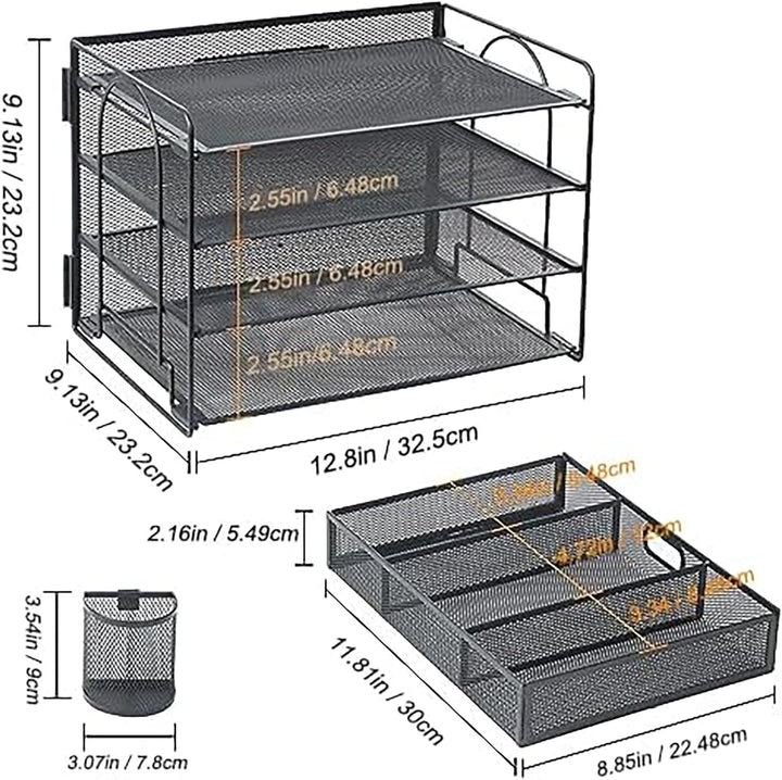 Marbrasse Schreibtisch Organizer,4-stöckig Papier Briefablage Organizer mit Schublade,2 Stifthalter,