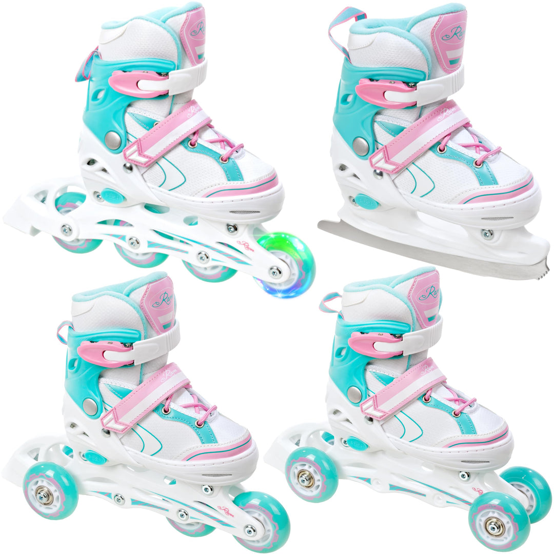 RAVEN 4in1 Inline Skates Triskates Rollschuhe Schlittschuhe Inliner für Kinder Mädchen verstellbar G