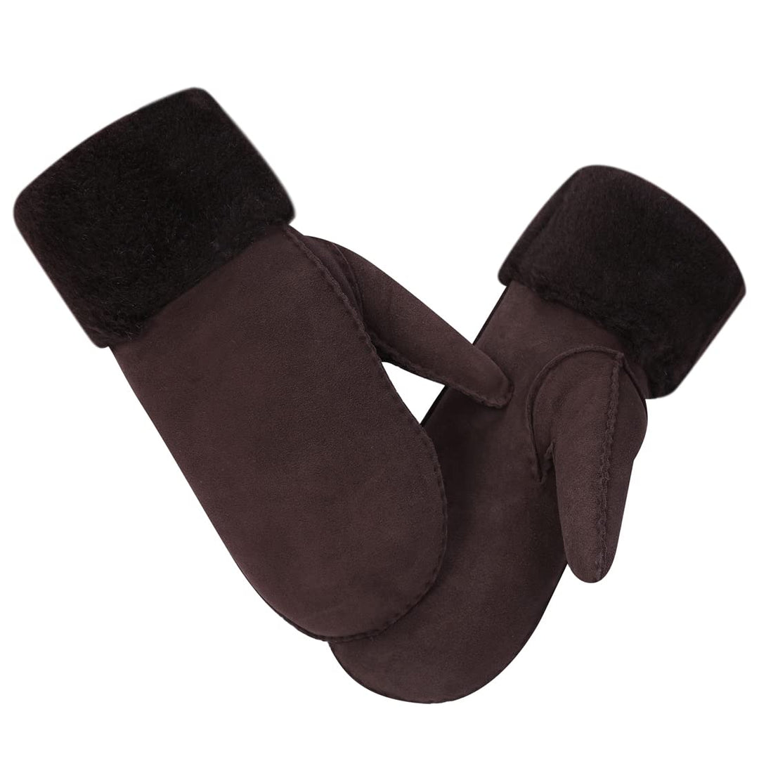 Harssidanzar Damen Fäustlinge,Winter Schaffell Lammfell beheizte warme pelzige Stulpenhandschuhe Led