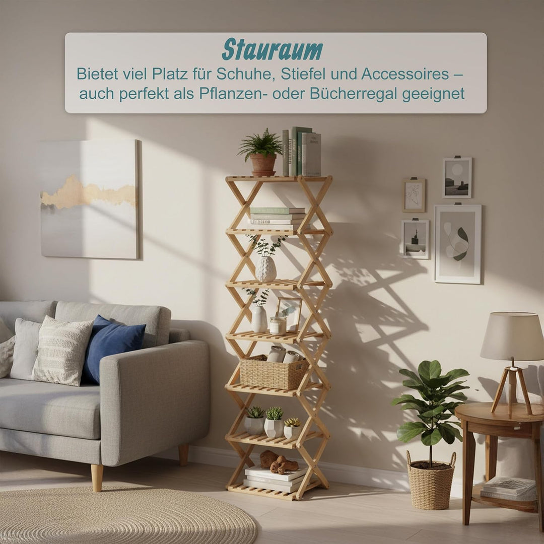 Relaxdays Schuhregal, 7 Schuhablagen, Klappregal für Flur &amp; Schlafzimmer, HBT 125 x 28 x 28 cm, falt
