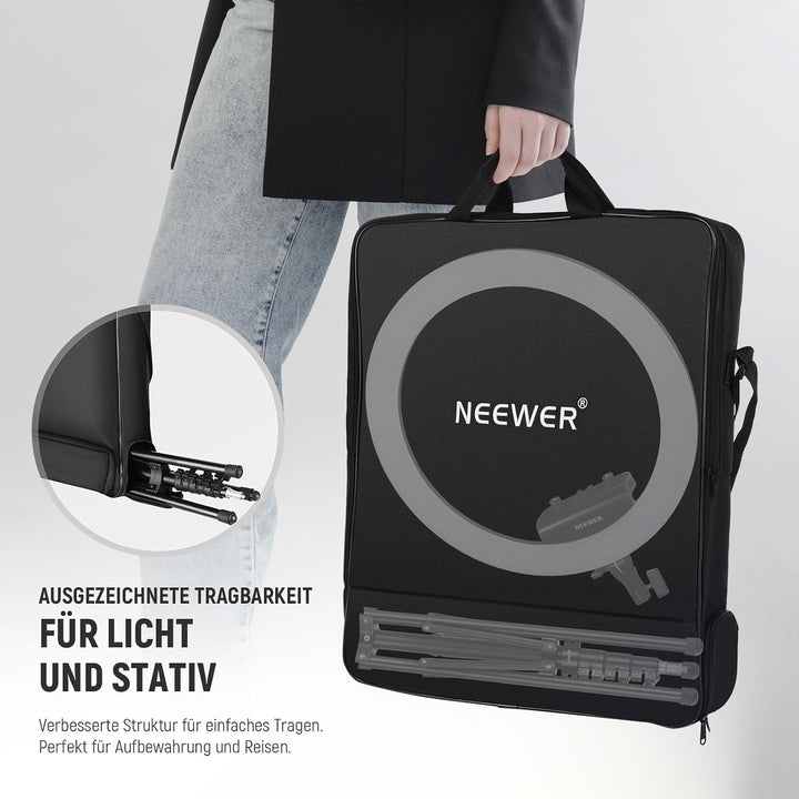 NEEWER Professionelles Ringlicht mit Ständer und Telefonhalter, 18" dünn, 45W 2900K-7000K TLCI98, Fe