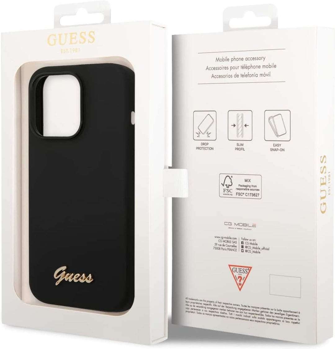 Guess GUHCP14LSLSMK hülle für iPhone 14 Pro 6,1" schwarz/Black Hard case Silicone Vintage Gold Logo