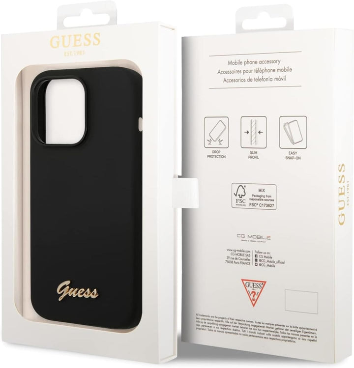 Guess GUHCP14LSLSMK hülle für iPhone 14 Pro 6,1" schwarz/Black Hard case Silicone Vintage Gold Logo