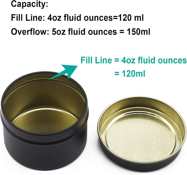 24 Stück Kerzendosen, 120ml Kerzenbehälter, Mini Candle Making Jars Schwarz, Runde Kerzengläser, Ker