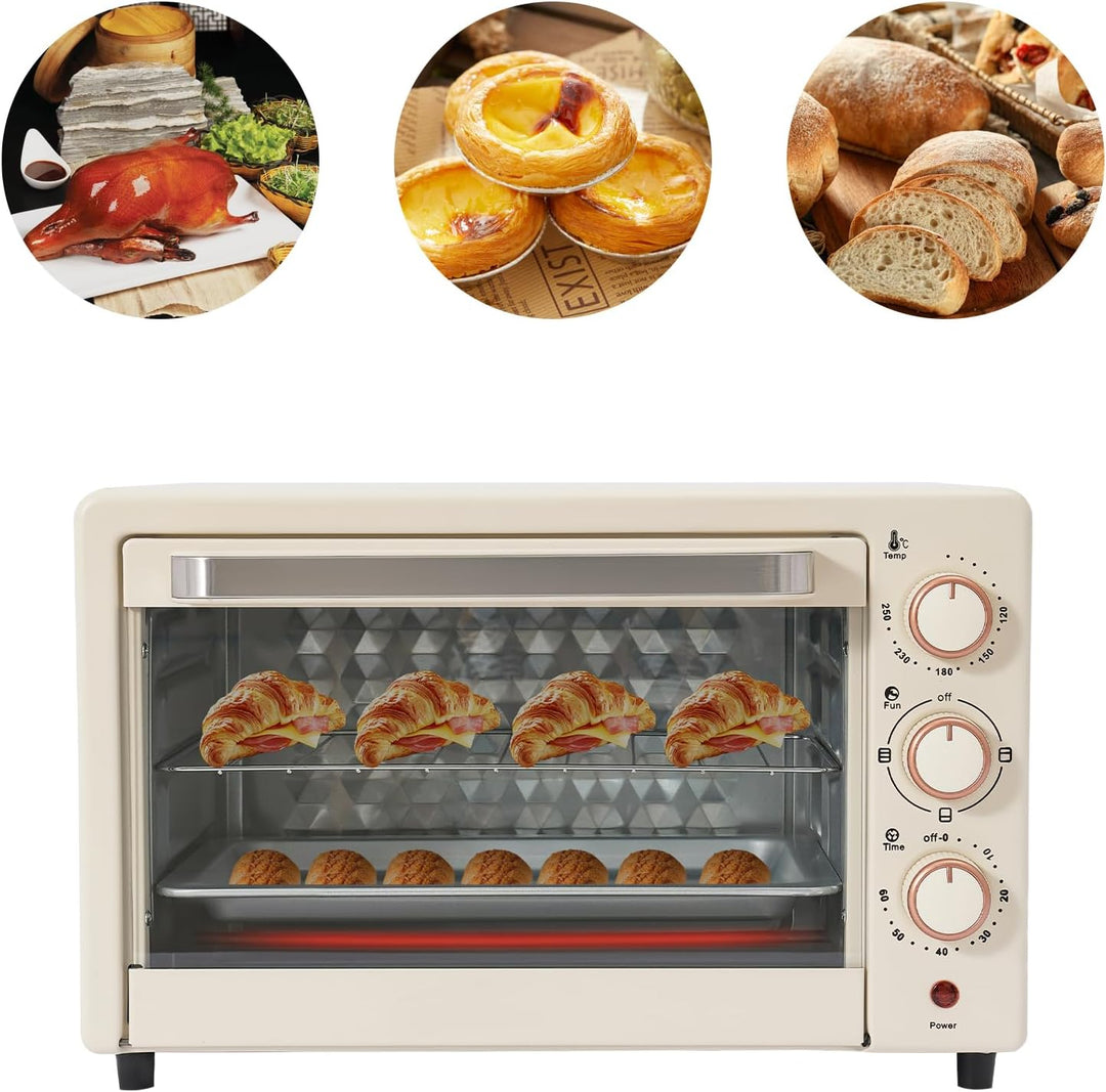 22L Minibackofen Elektrobackofen mit Umluft, Kompakter Backofen mit 60 Minuten Timer, Grillrost &amp; Ba