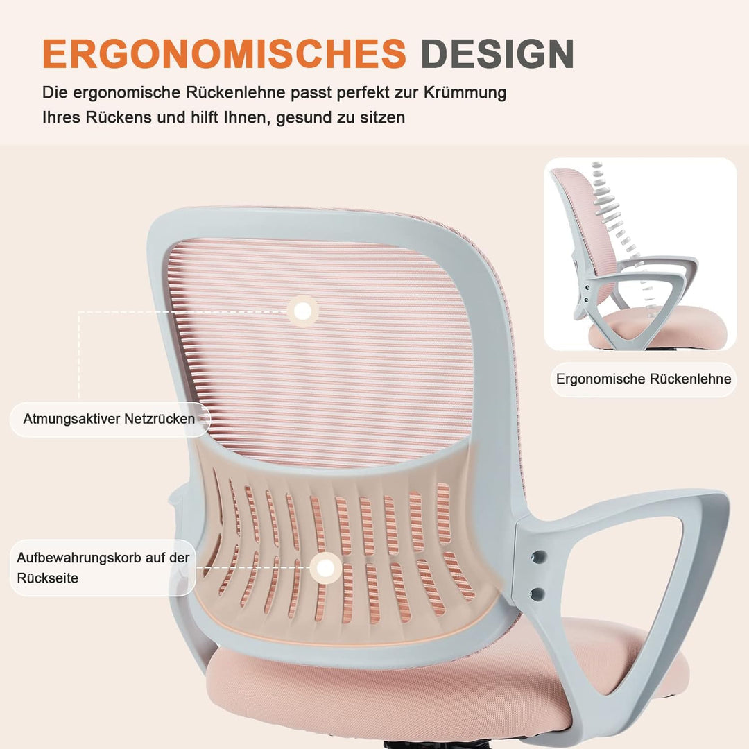 DUMOS Bürostuhl Ergonomisch, Schreibtischstuhl mit Lendenwirbelstütze, Drehstuhl mit Armlehne, Compu