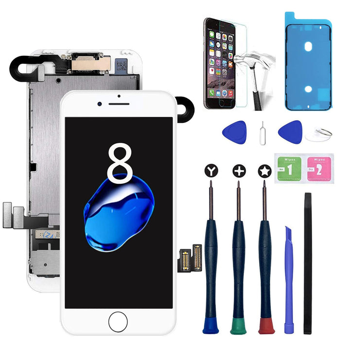 Xlhama Ersatzbildschirm Touchscreen LCD Display Kompatibel für iPhone 8 Weiss mit Reparaturwerkzeug,