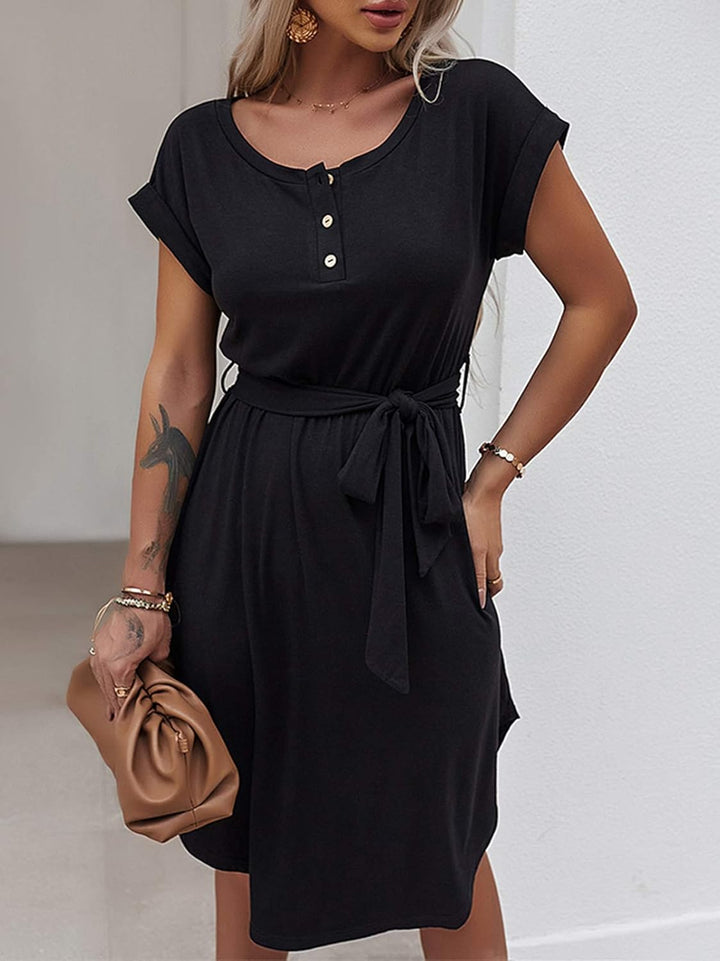 Bequemer Laden Sommer Damen Kleid Knopfleiste Kurzarm Locker Kleider Elegant Sommerkleid Strandkleid