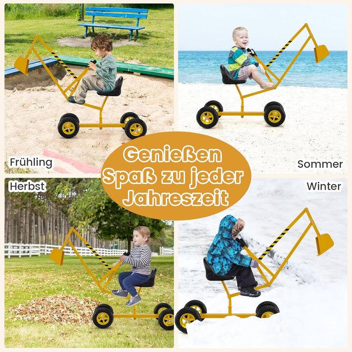 COSTWAY Sitzbagger 360° drehbar, Bagger zum Draufsitzen Metall mit Schaufel & Rädern, Bagger Sandkas