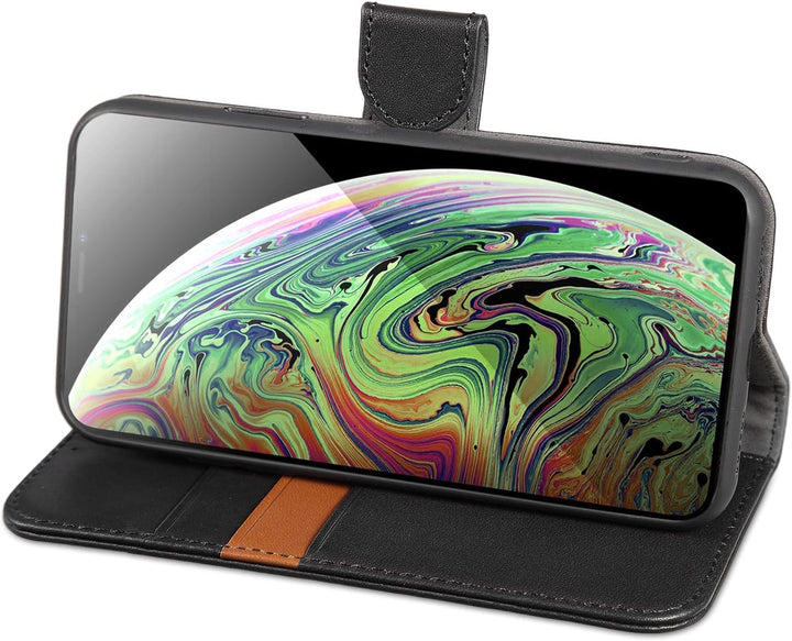 LENSUN Echtleder Hülle für iPhone XS, iPhone X Handyhülle [Echtes Leder][Magnetverschluss][RFID Schu