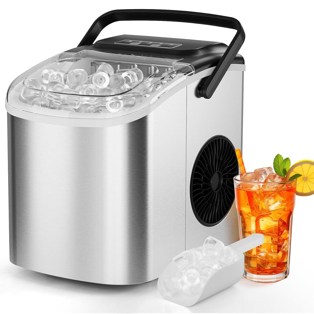 Eiswürfelmaschine, Eiswürfelbereiter Edelstahl, 9 Eiswürfel in 6 Minuten, 12kg/24h, 2 Eiswürfel-Grös