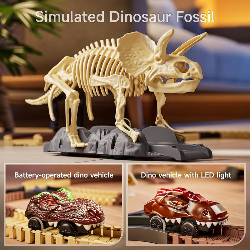 OR OR TU Autorennbahn Dinosaurier Spielzeug 188Stück, Dinosaurier Fossilien Rennstrecke Kinderspielz