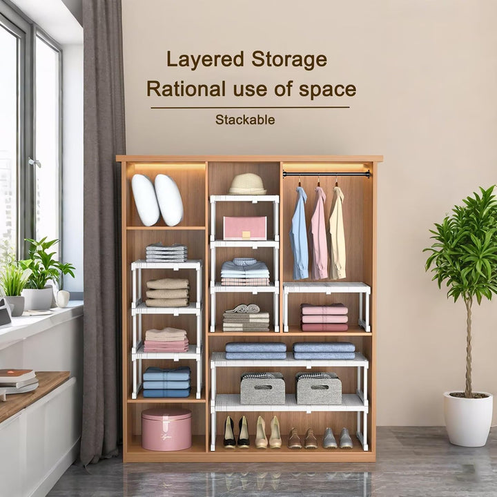 Erweiterbares Schrankregal, Verstellbare Kleiderschrank Organizer Rack, Stapelbar Aufbewahrungsorgan