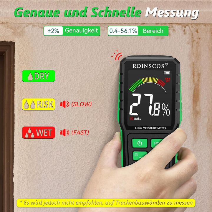 Feuchtigkeitsmessgerät Wiederaufladbarkeit Holzfeuchtemessgerät mit Farb-LCD Wandfeuchtemessgerät Ma