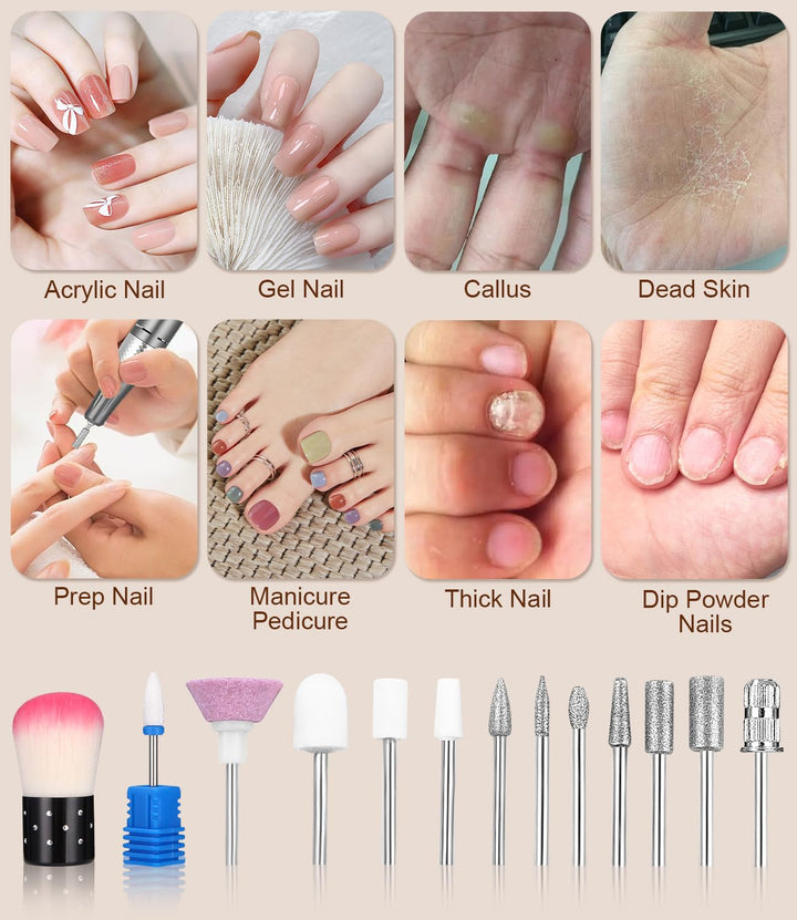 Elektrisch Nagelfräser, Professionelle Fräser für Gelnägel, 45000RPM, Elektrische Nagelfeile mit Lcd