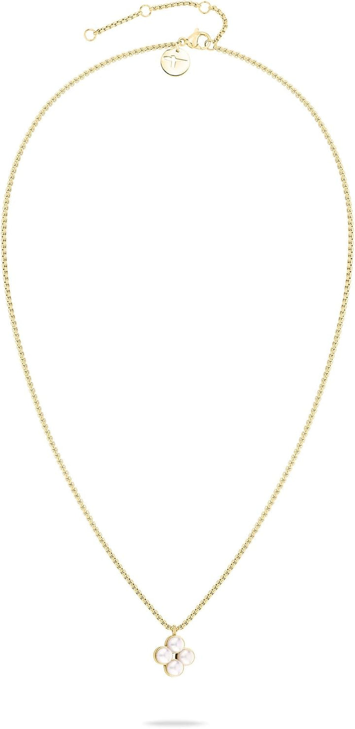 Tamaris Halskette für Damen, Halsschmuck mit Logo Anhänger, wasserfest aus Edelstahl Pearl Flower /