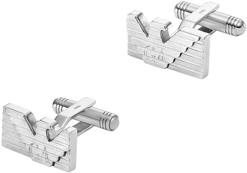 Emporio Armani Herren Manschettenknöpfe aus Edelstahl Dunkles Silber, Dunkles Silber